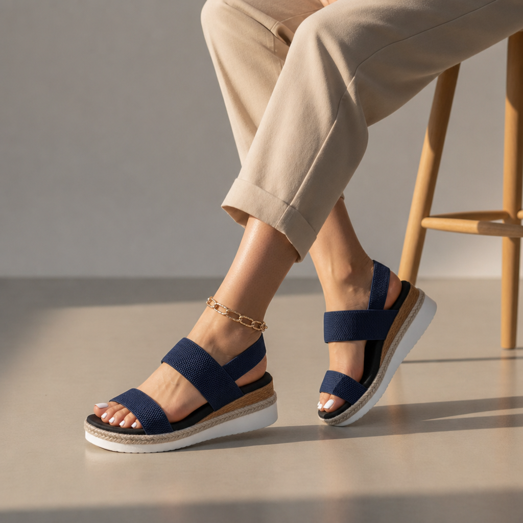 Avignon Chain Strap Platform Sandals in Blue