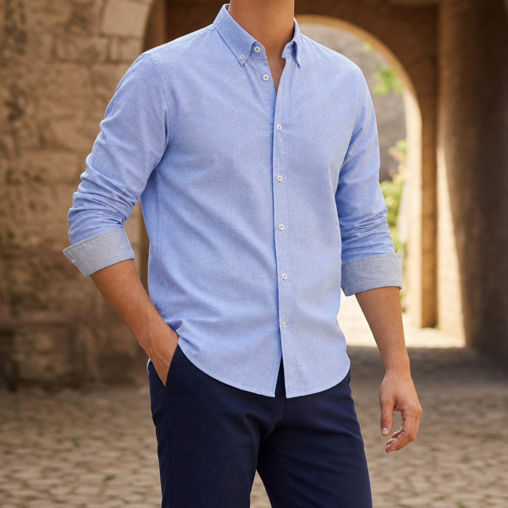 Amarante Contrast Cuff Oxford Shirt in Blue