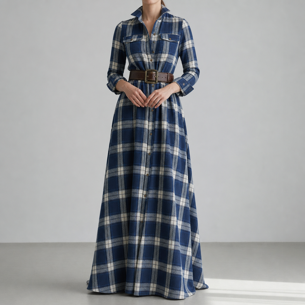 Biot Plaid Belted Maxi Dress in Blue