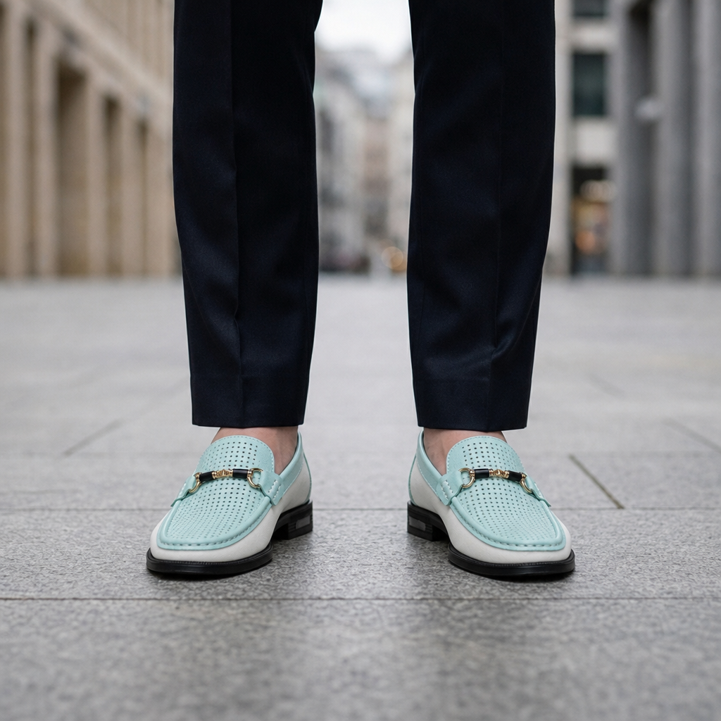 Cordoba Perforated Bit Loafers in Blue