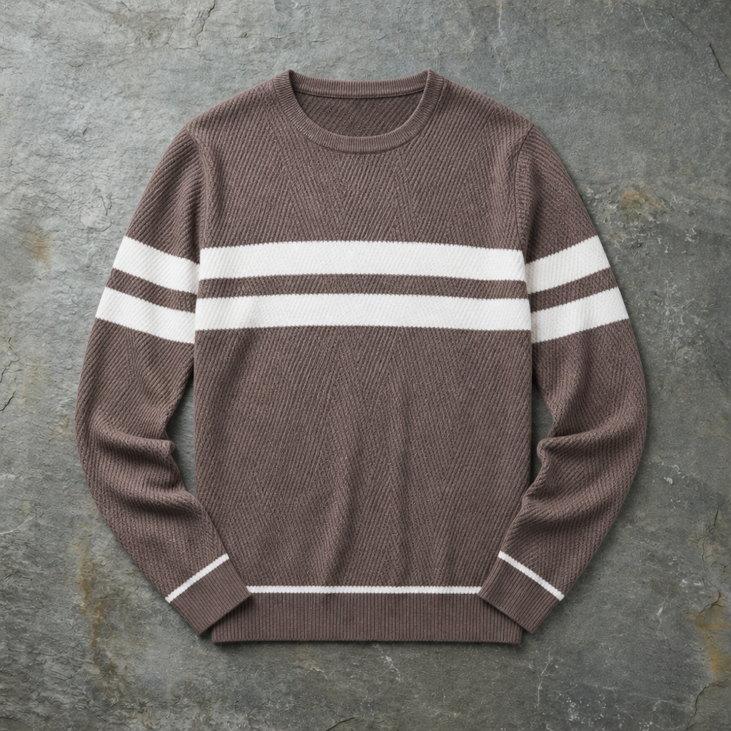 Elounda Striped Knit Crewneck in Brown