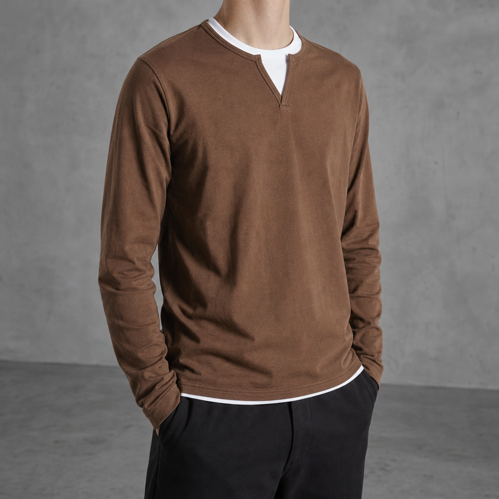 Sanremo Layered V-Notch Shirt in Brown