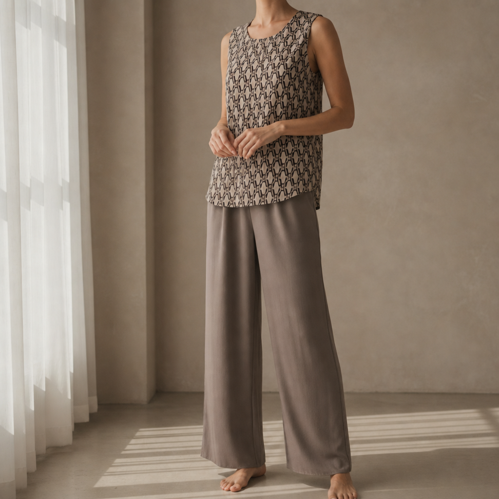 Merida Layered Top Pants Set in Brown