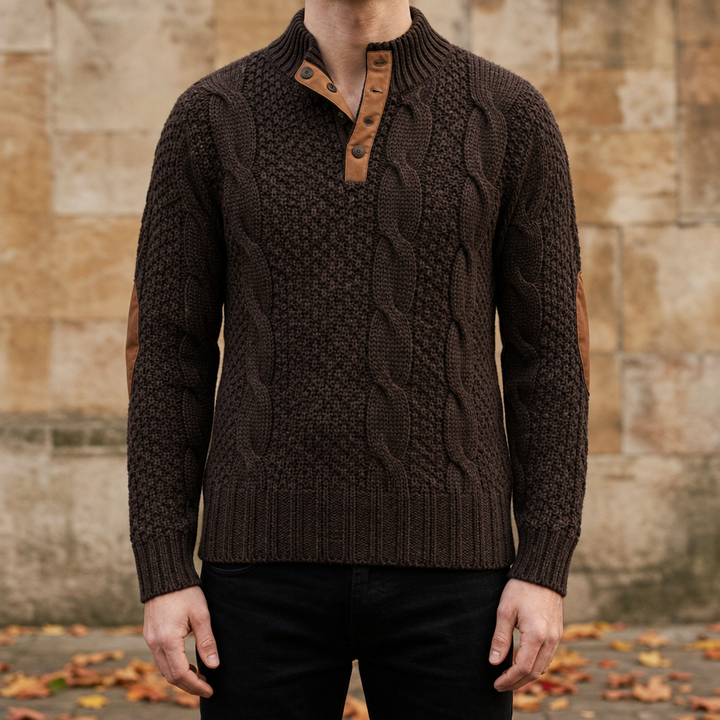 Erice Cable Knit Pullover Sweater in Brown