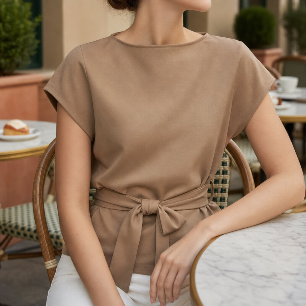 Funchal Tie-Waist Jersey Top in Brown