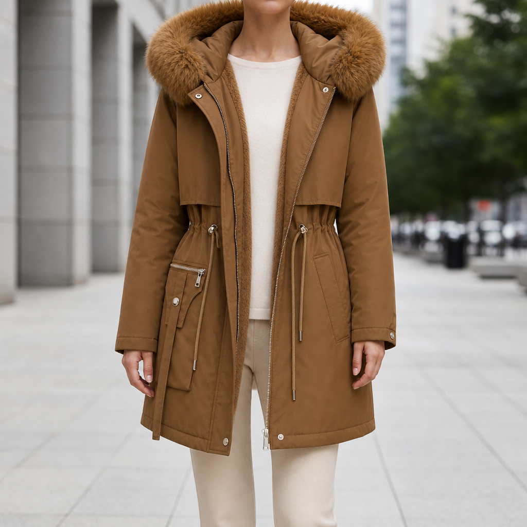 Funchal Faux Fur Hooded Parka in Brown