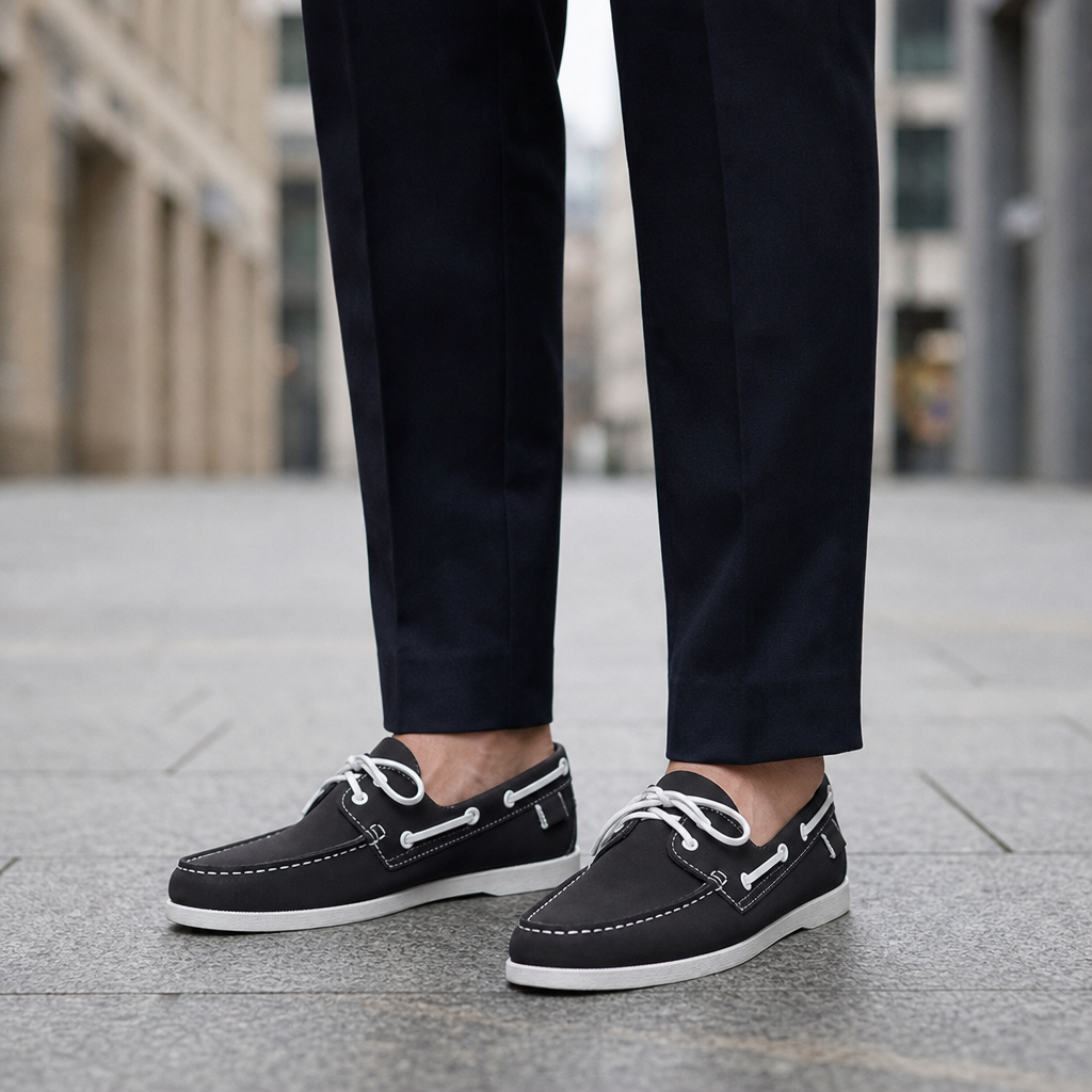 Seville Leather Lace-Up Boat Shoes in Charcoal