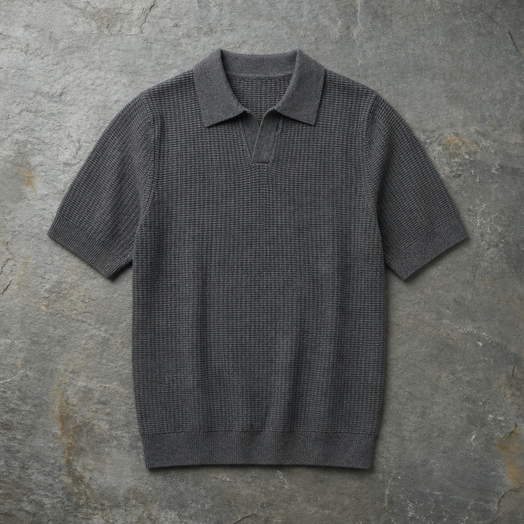 Formentera Textured Knit Polo in Charcoal