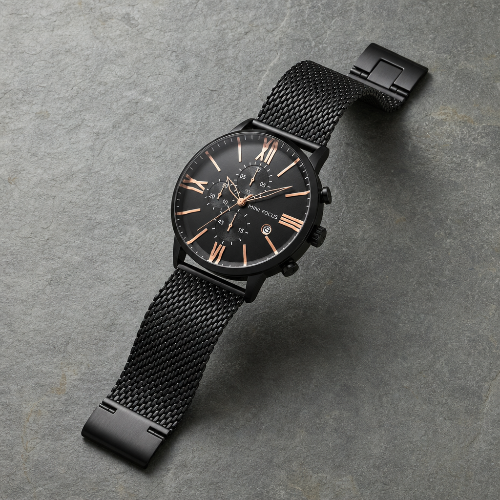 Girona Blue Mesh Chronograph Watch in Charcoal