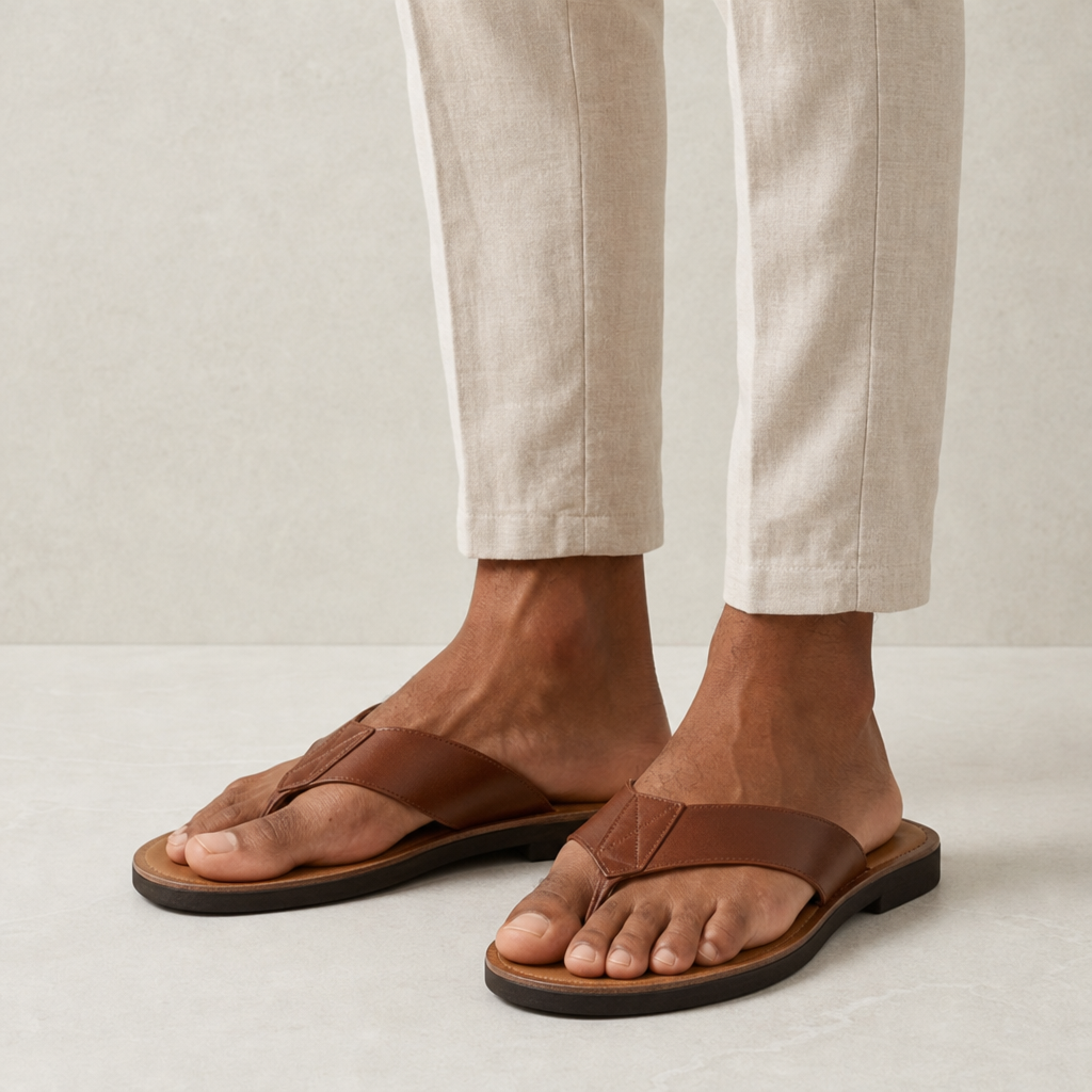 Amorgos Leather Toe Post Sandals in Chocolate Brown