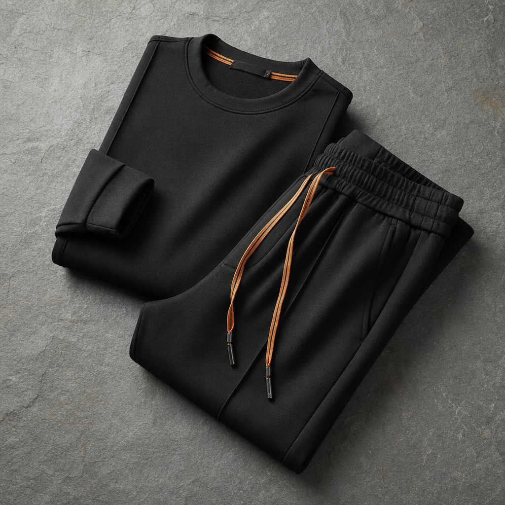 Sifnos Cotton Silk Tracksuit Set in Classic Black