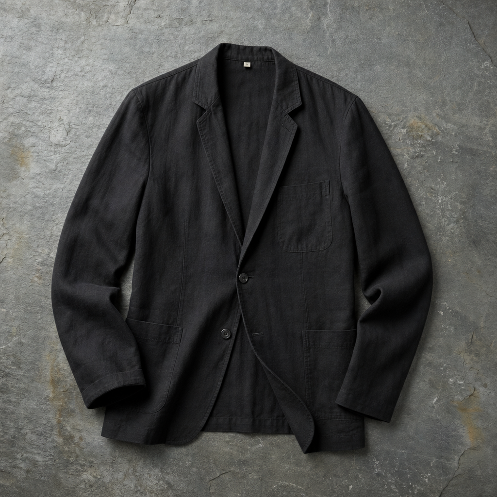 Braga Linen Blend Blazer in Classic Black