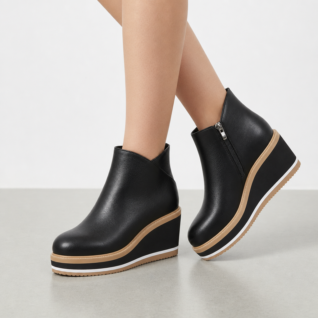 Caldamo Orthopedic Platform Ankle Boots in Classic Black