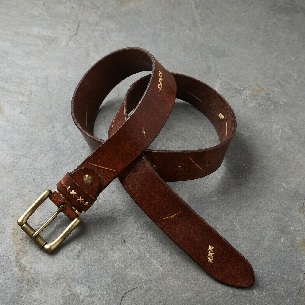 Santorini Hand Stitched Leather Belt in Cowhide
