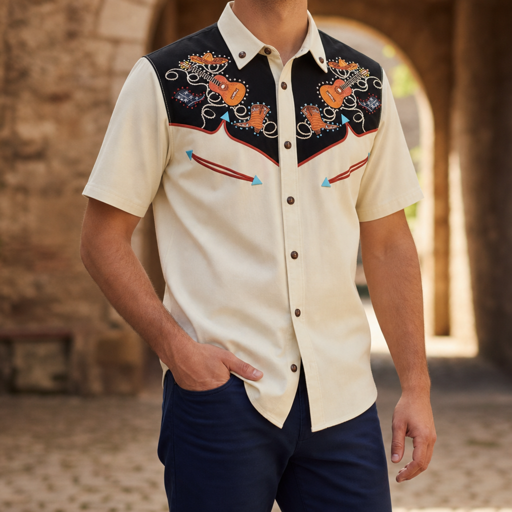 Seville Floral Western Shirt in Cream And Black