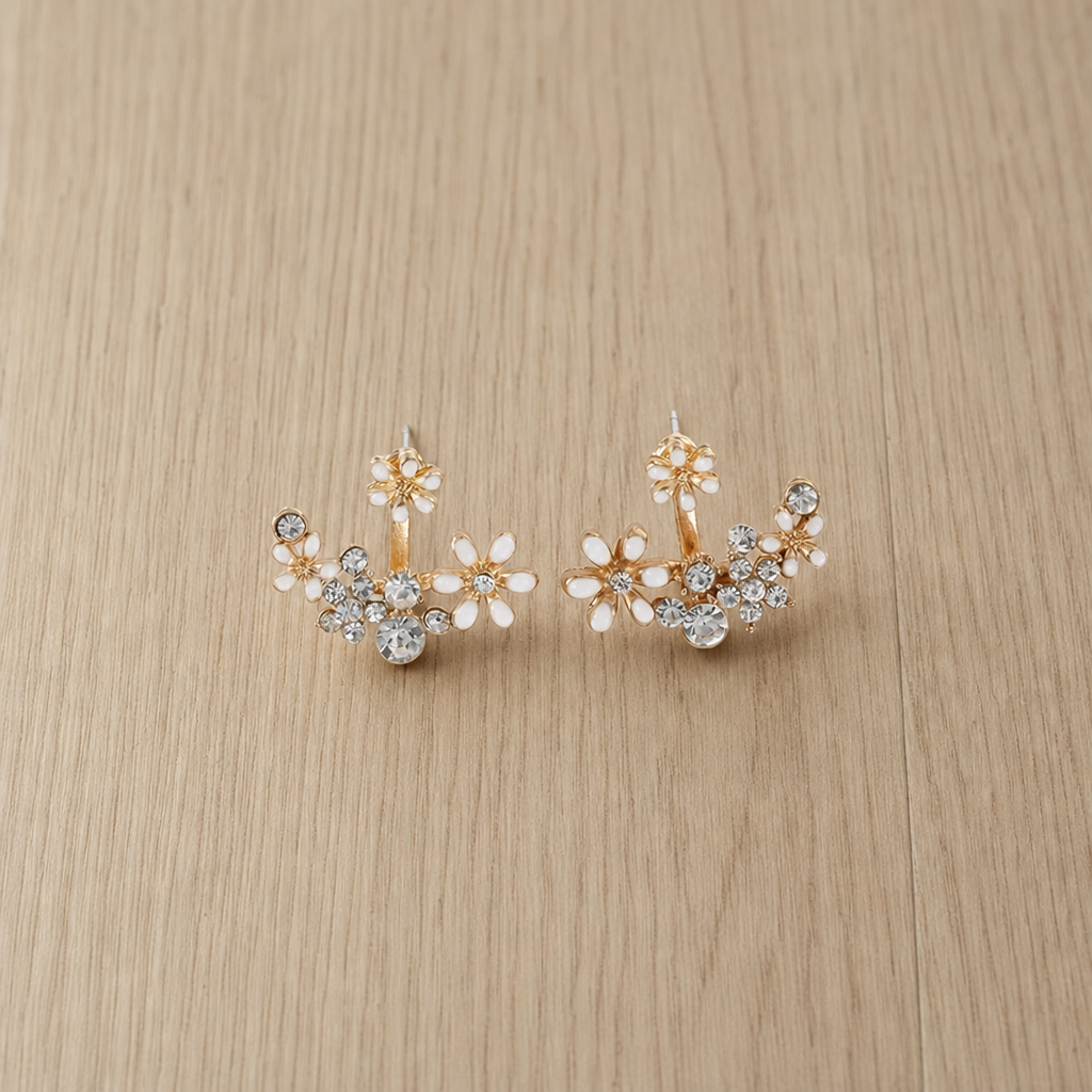 Marenzo Floral Crystal Ear Jacket in Crystal