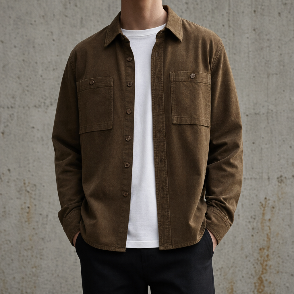 Carvoeiro Cotton Dual-Pocket Overshirt in Dark Brown