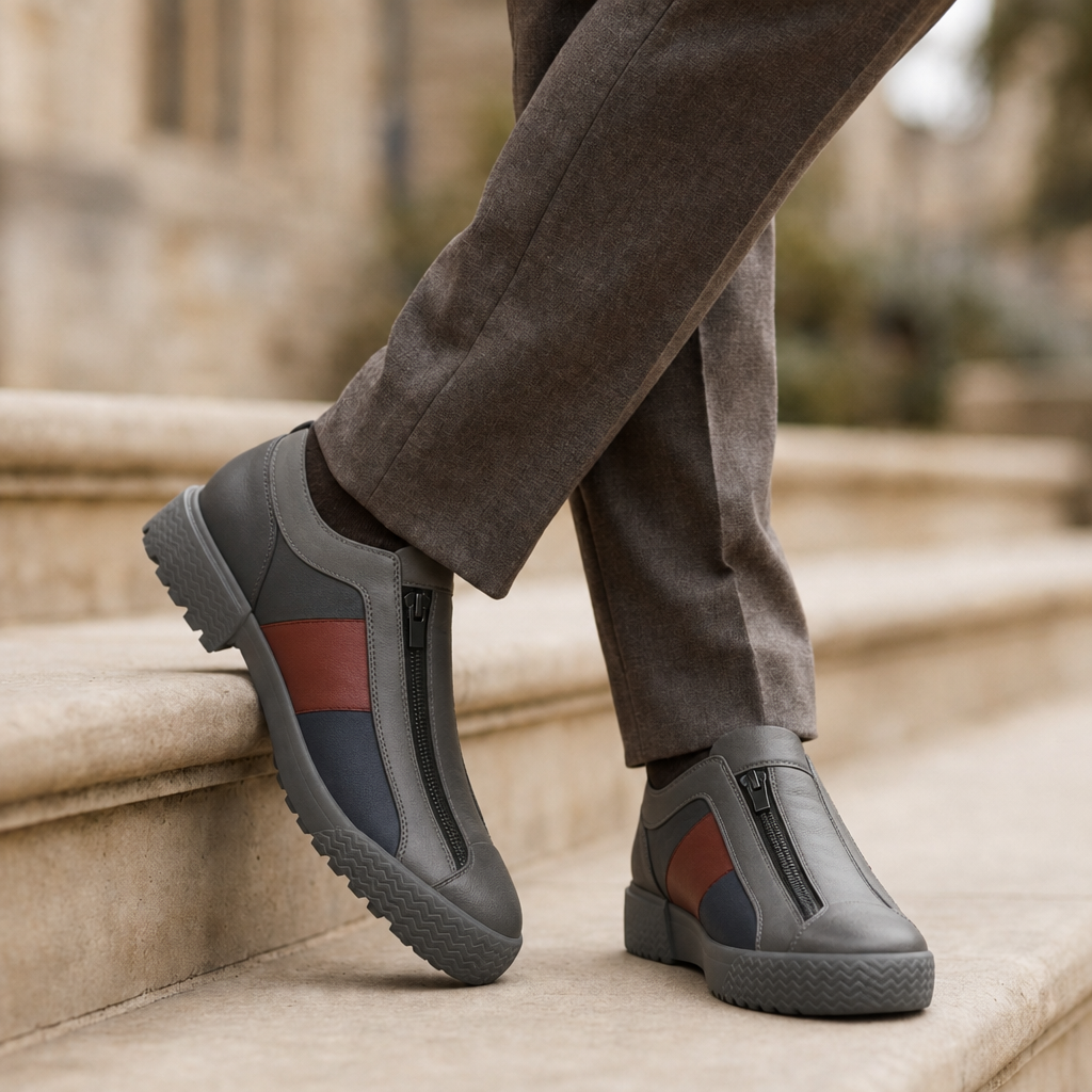 Alassio Leather Zip Sneakers in Dark Gray