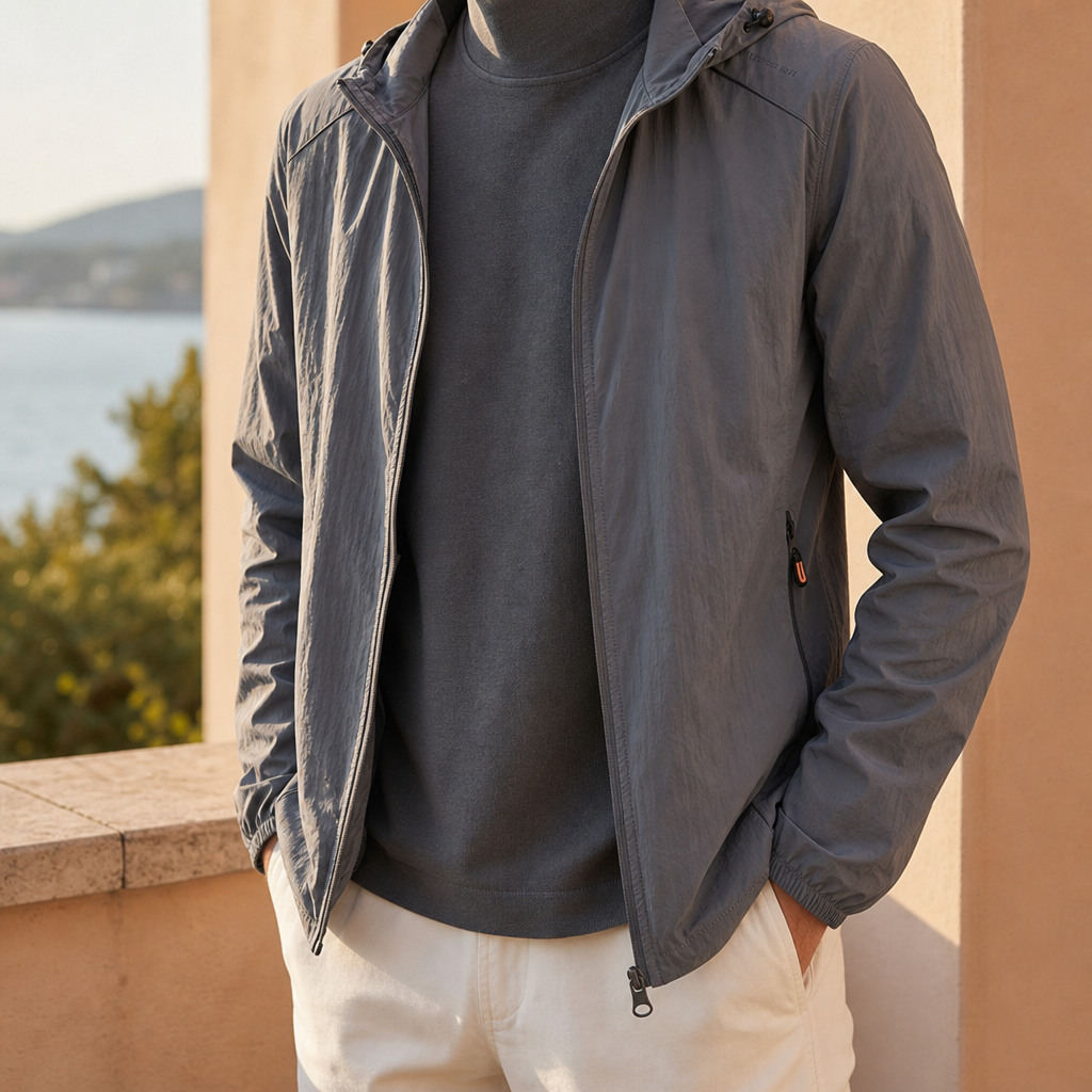 Girona Lightweight Hooded Windbreaker in Dark Gray
