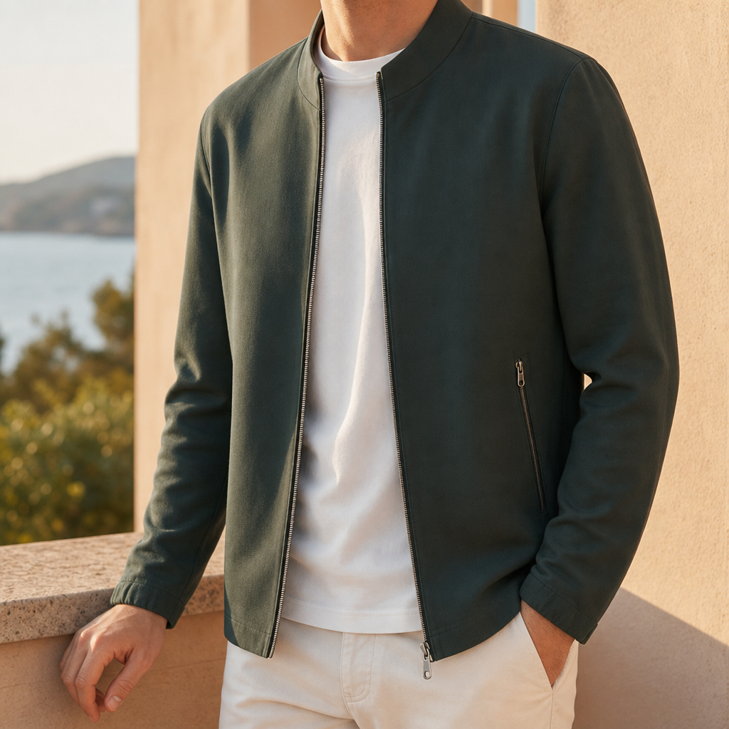 Tivoli Stand Collar Zip Jacket in Dark Green