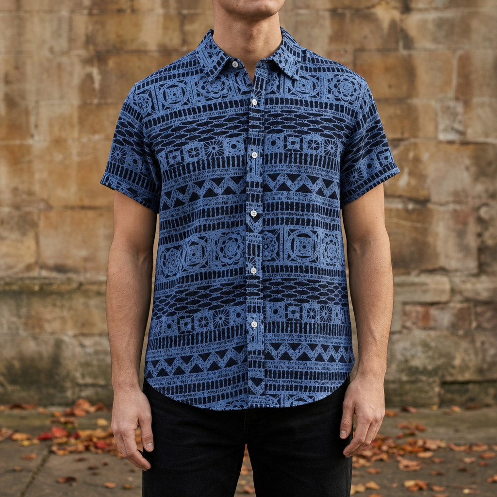 Jerez Geometric Print Shirt in Denim