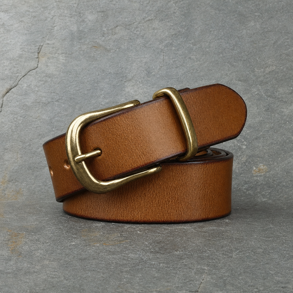 Mdina Brass Buckle Leather Belt in Desert Sand