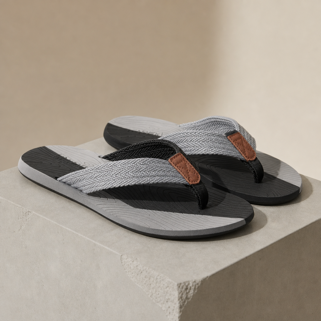 Volterra Braided Strap Flip Flops in Gray/Black