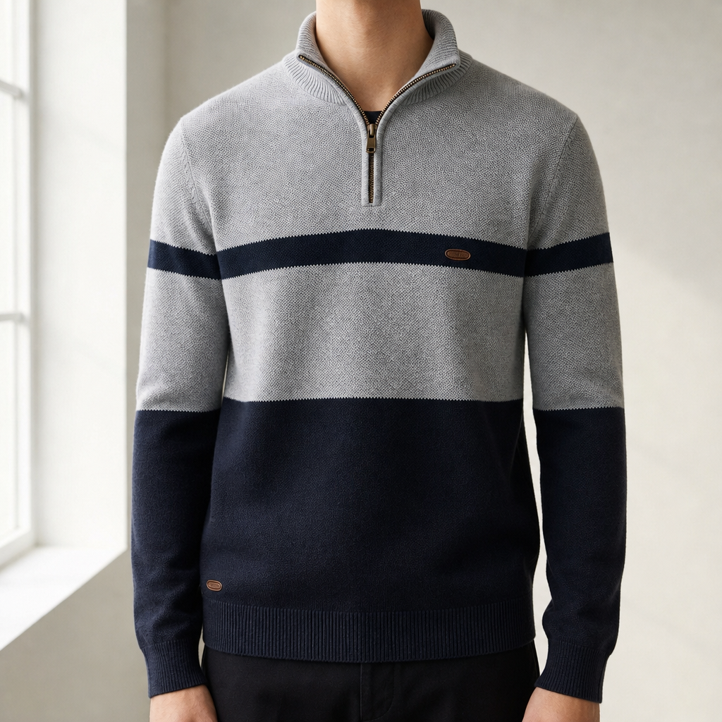 Gythio Colorblock Quarter-Zip Pullover in Gray Navy
