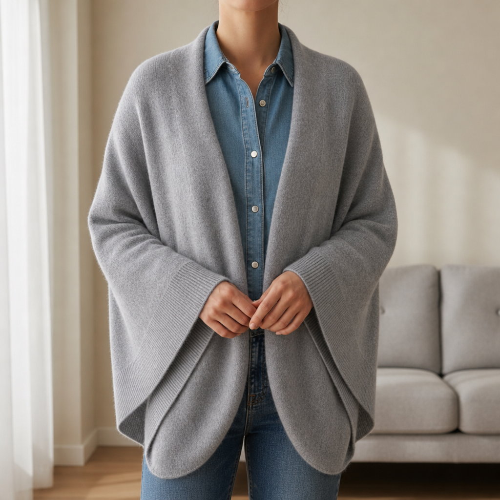 Thassos Wool Knit Shawl Cardigan in Gray
