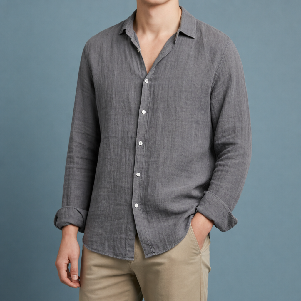 Fiesole Linen Button-Up Shirt in Gray