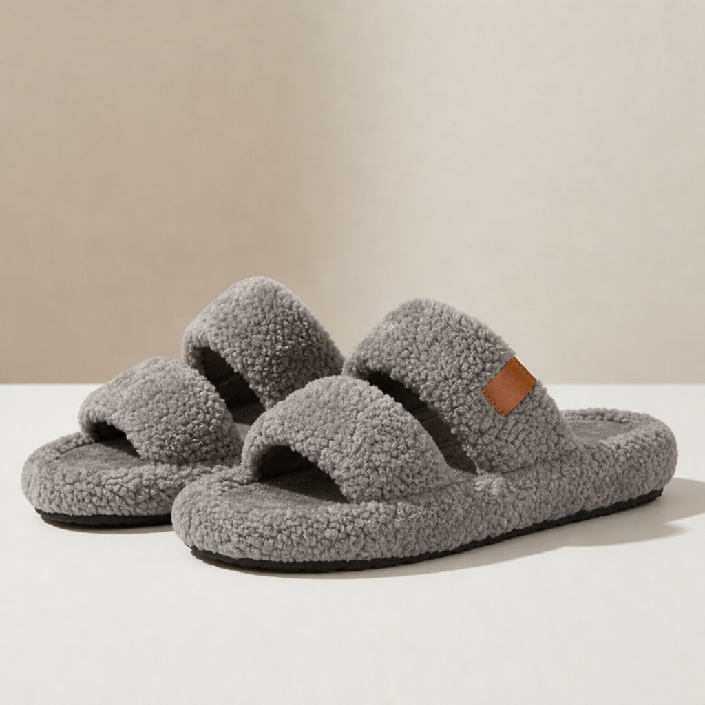 Amarante Sherpa Open-Toe Slippers in Gray
