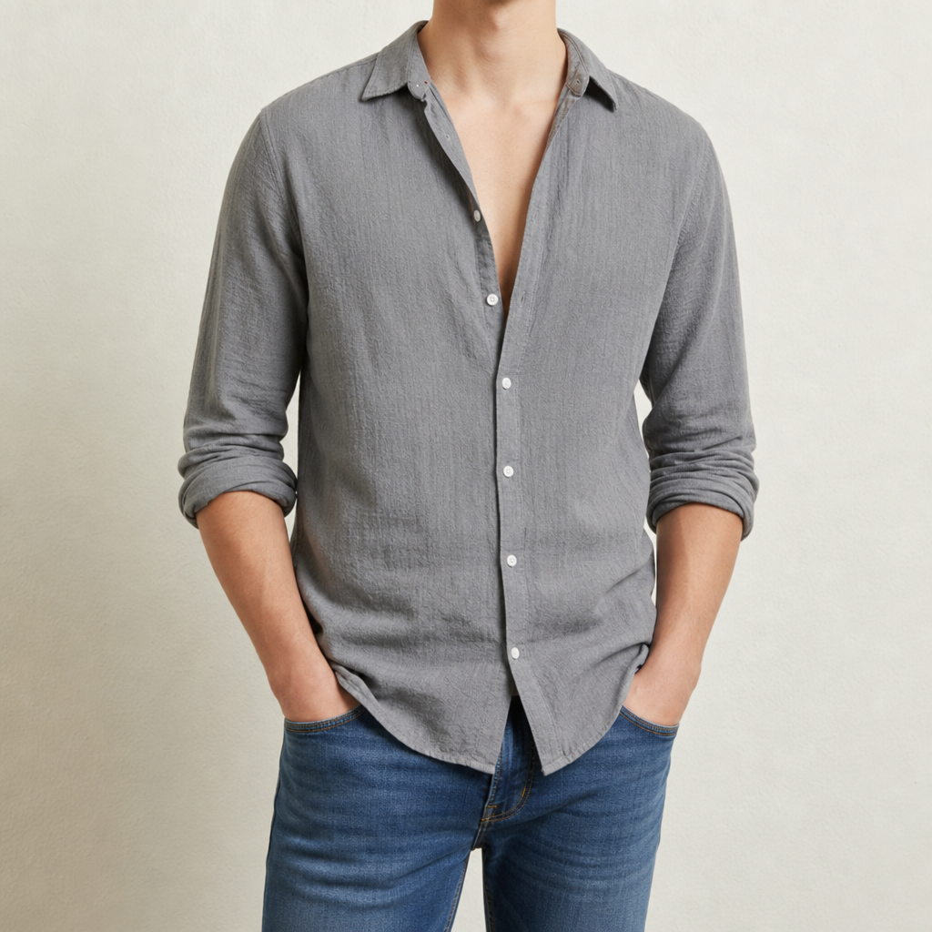 Emillio Linen Blend Shirt in Gray