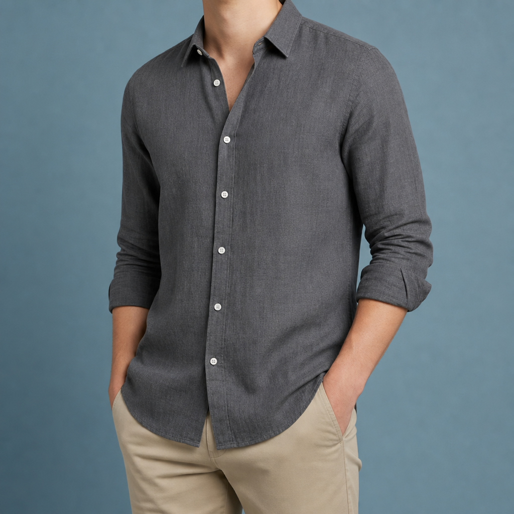 Lucca Linen Button-Up Shirt in Gray