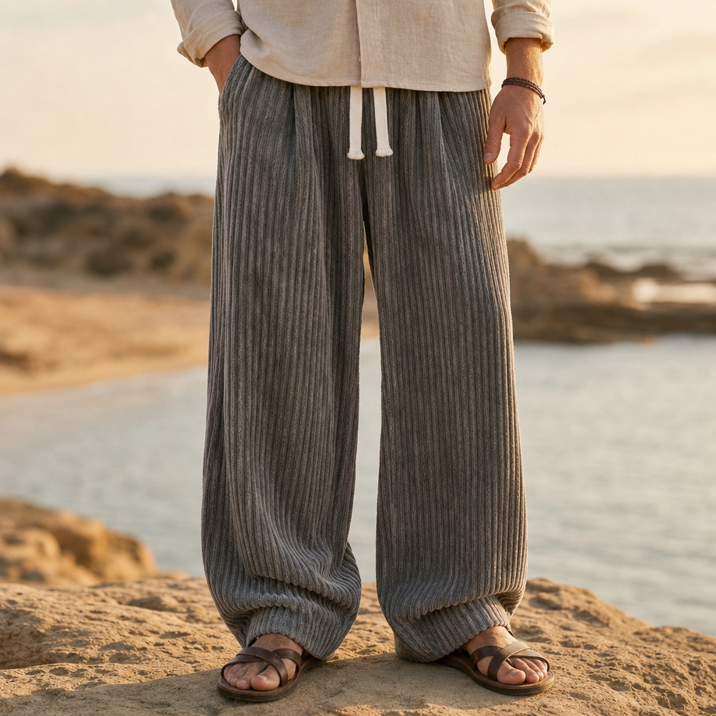 Figueres Wide-Leg Corduroy Pants in Gray