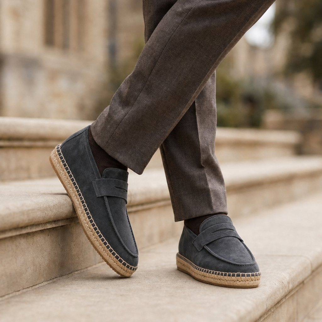 Merano Suede Espadrille Loafers in Gray