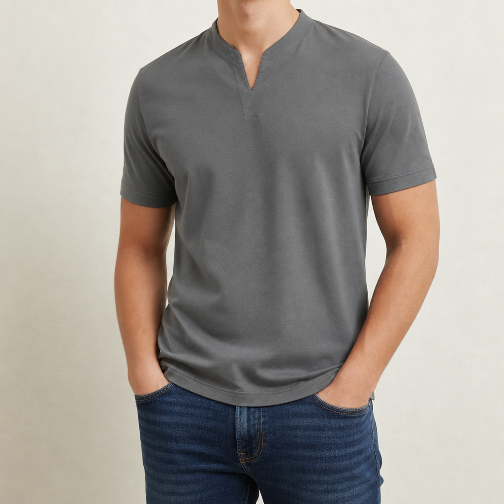 Carcassonne Slim Fit V-Neck Tee in Gray