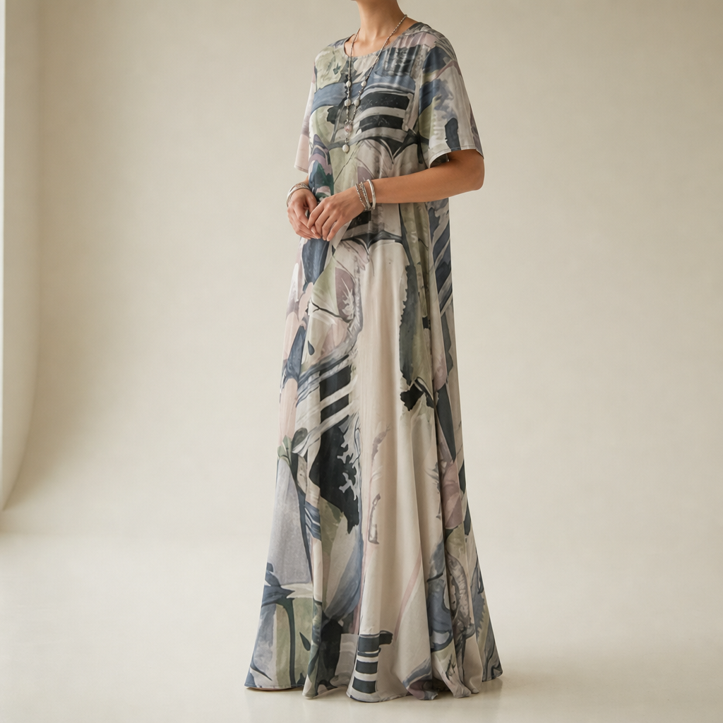 Carvoeiro Abstract Print Midi Dress in Gray