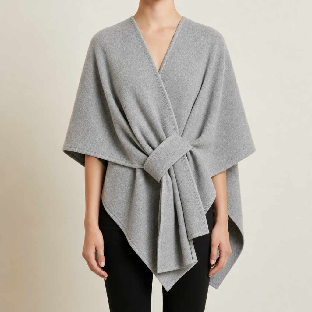 Maratea Belted Wrap Poncho in Gray