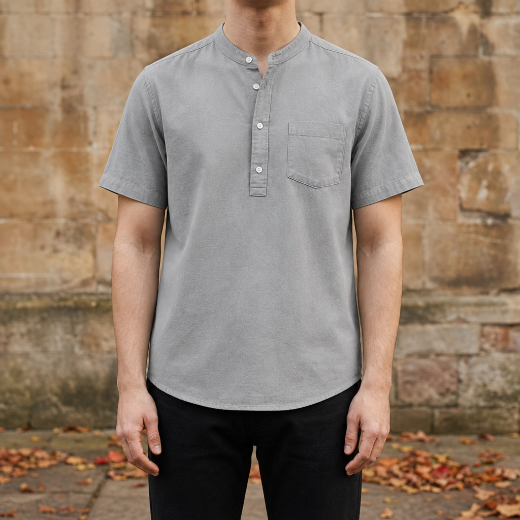 Cortona Band Collar Casual Shirt in Gray
