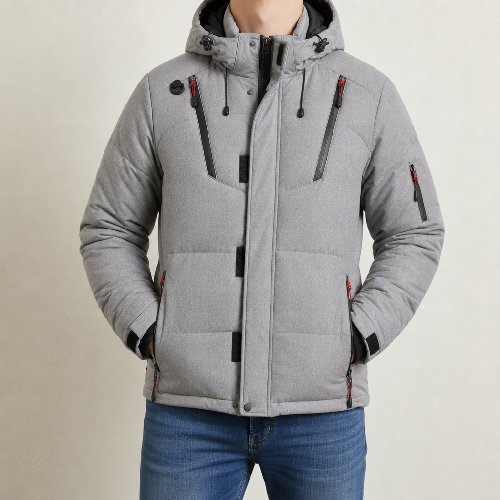 Ios Hooded Down Puffer Jacket in Gray