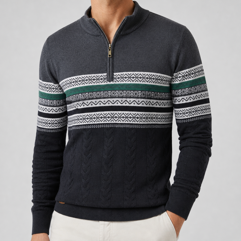 Bellagio Nordic Quarter Zip Sweater in Gray