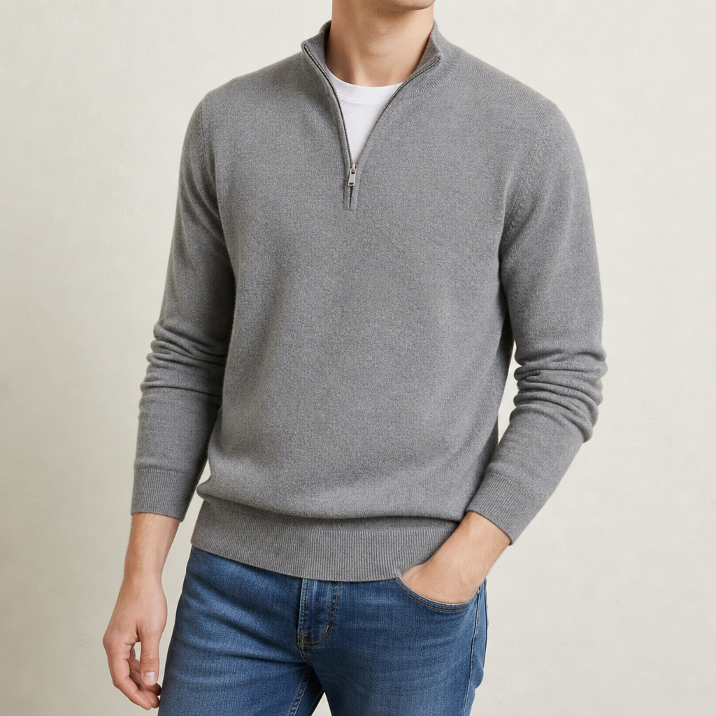 Primero Zip Collar Sweater in Gray