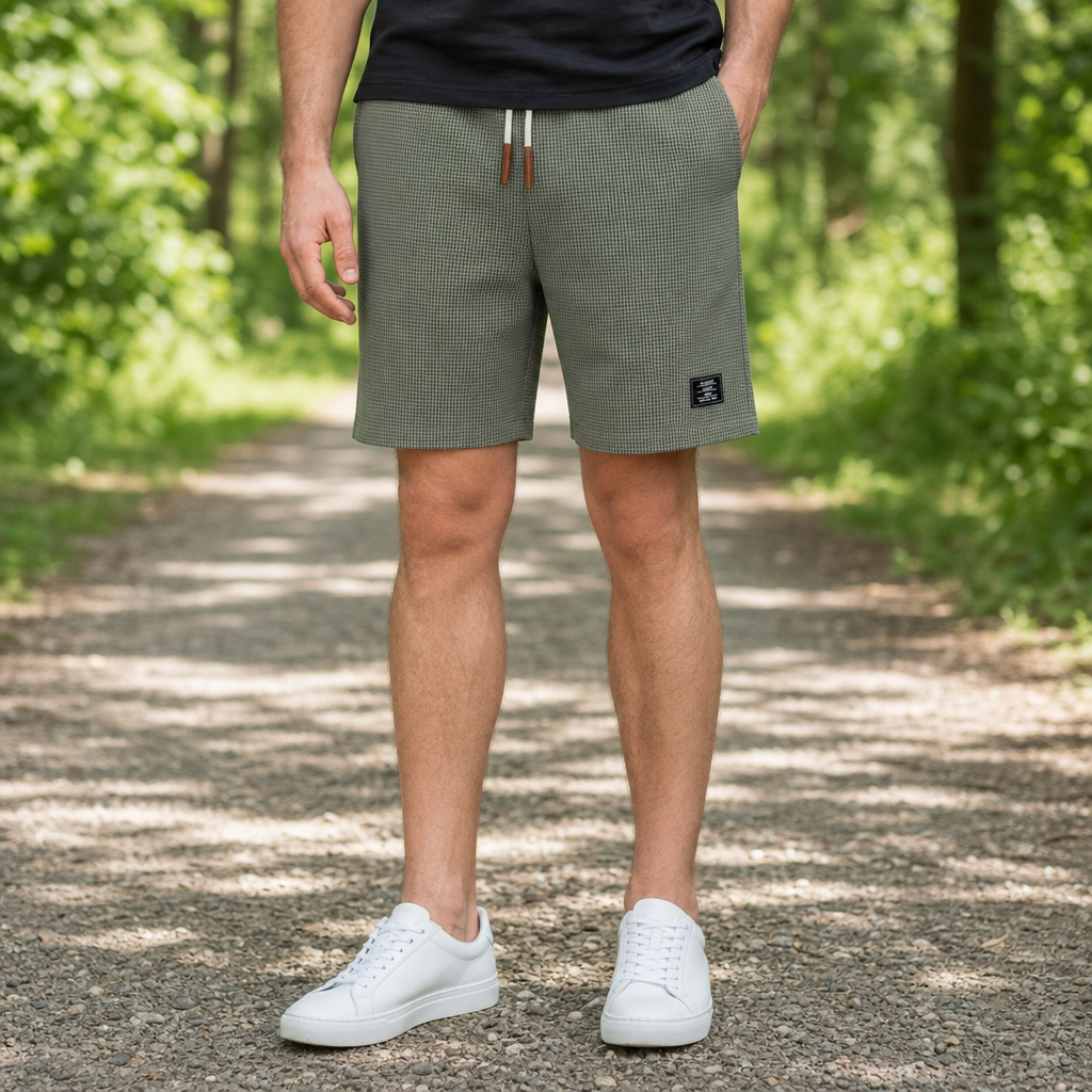 Siracusa Waffle Weave Drawstring Shorts in Green