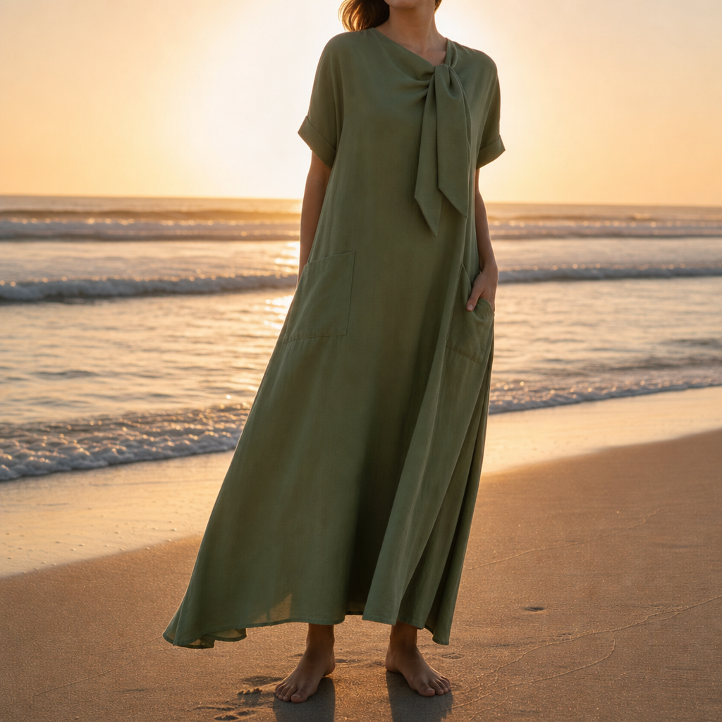 Toledo Bow Neck Maxi Dress in Green