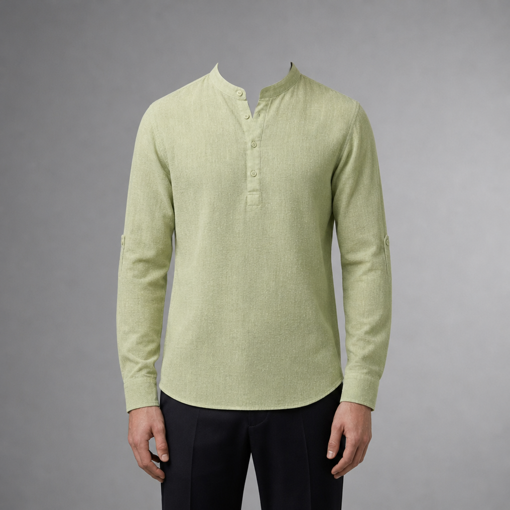Perugia Linen Grandad Henley Shirt in Green
