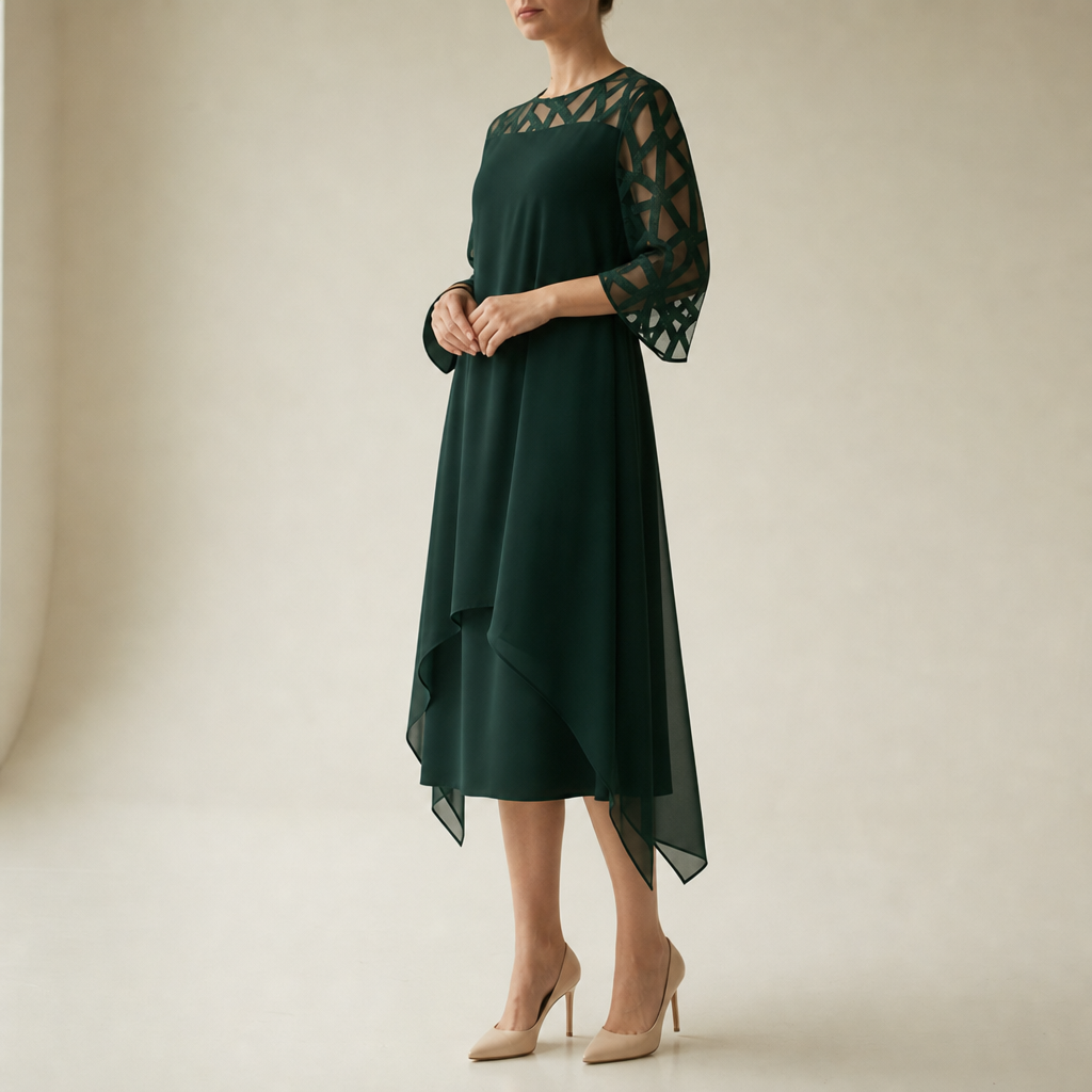 Olhao Lace Overlay Chiffon Dress in Green