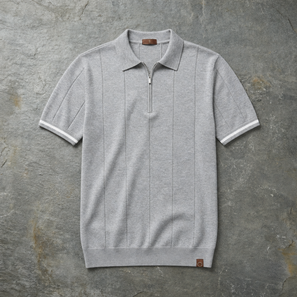 Arles Zip Knit Polo in Grey