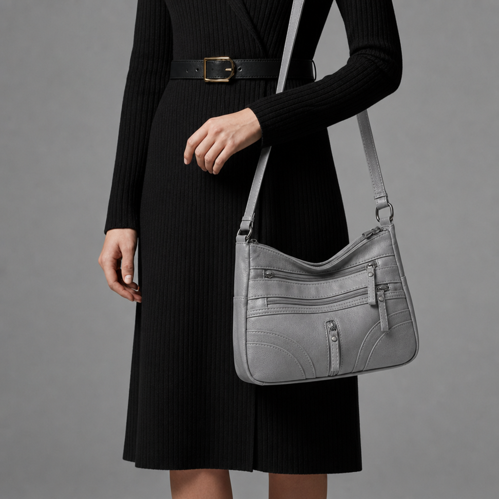 Gaeta Multi-Pocket Crossbody Bag in Grey