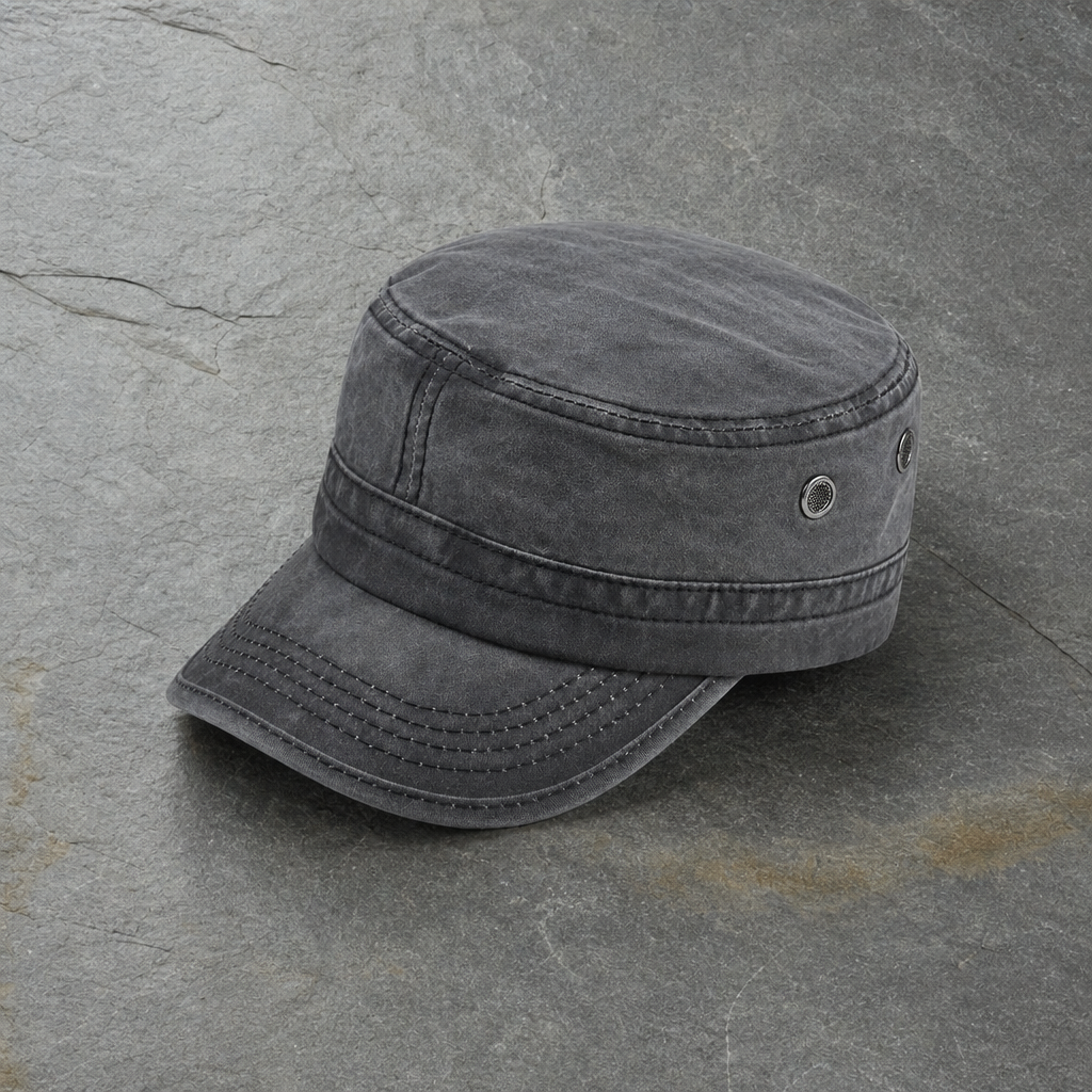 Monaco Washed Military Cadet Cap in Grey