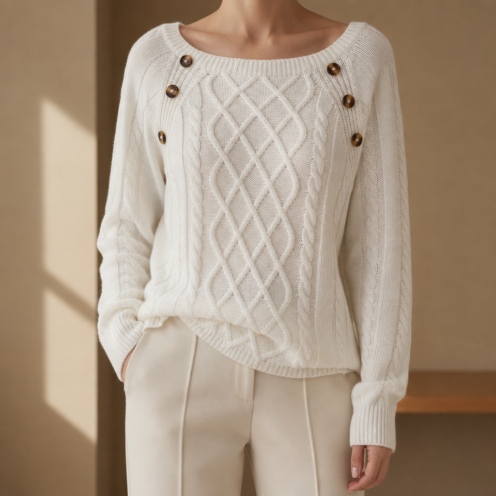 Porquerolles Cable Knit Button Sweater in Ivory